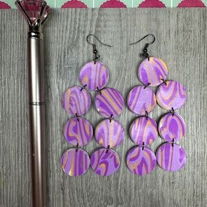 Polymer Clay Purple and Orange Dangle Earrings